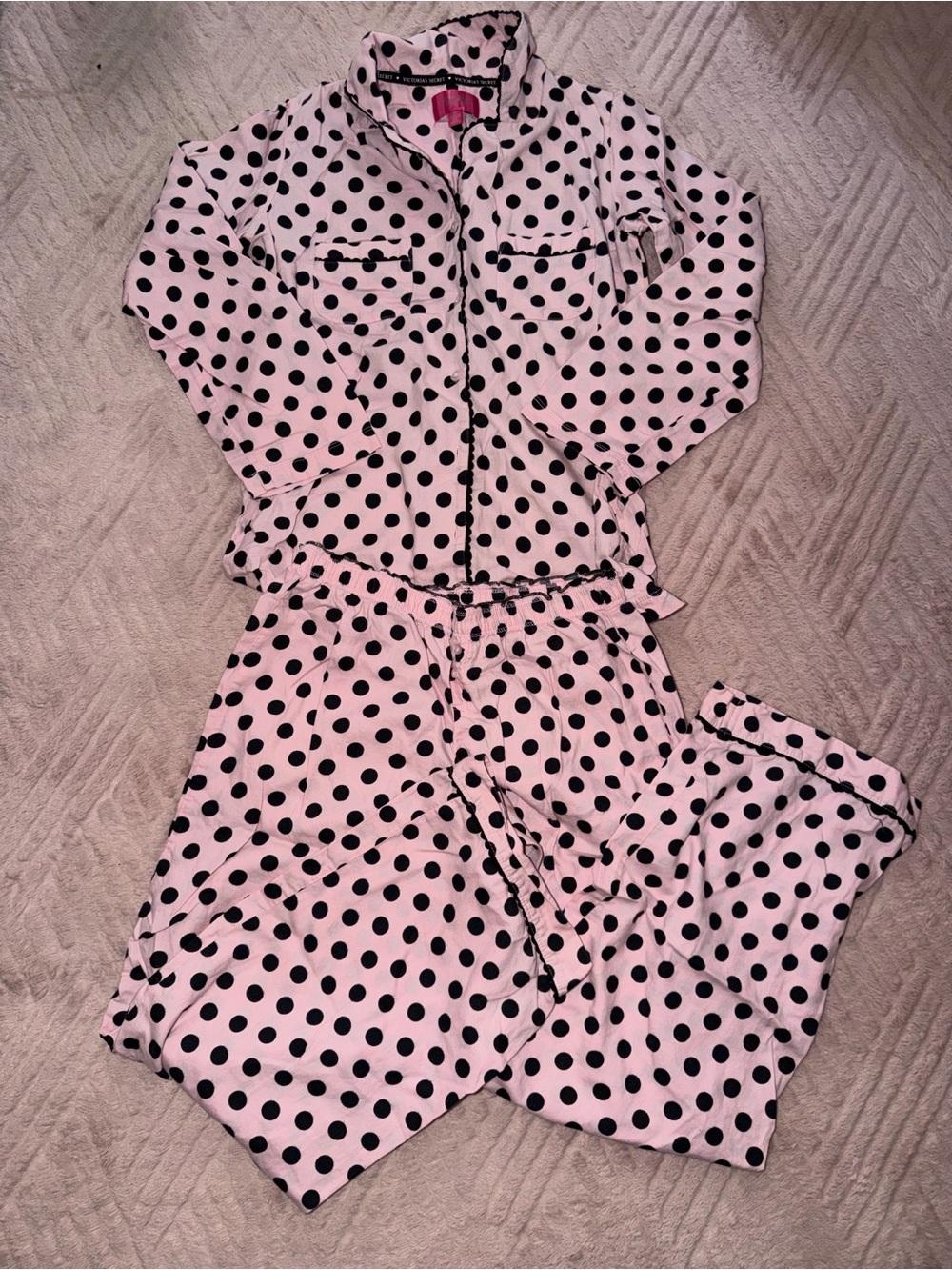 Victoria's Secret Pink and Black Polka Dot Pajama Set